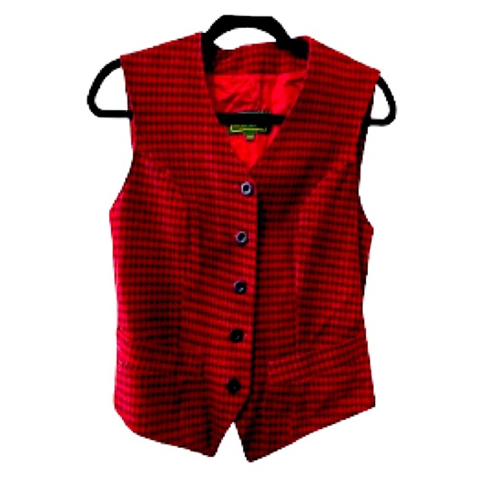 Danier Checked Red Black Suede Line Vest Size SX|TP